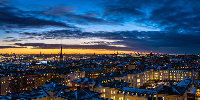 斯德哥尔摩,夜晚,冬天,色彩饱和,黑云压城,黄昏,瑞典,都市风景,斯堪的纳维亚半岛,水平画幅