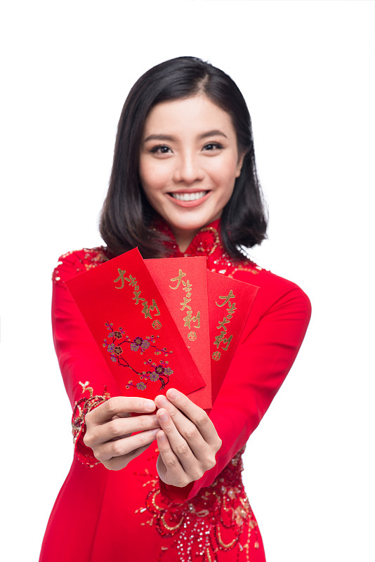 越南人,快乐,新年,旗袍,普通话,丰富,春节,东南亚人,垂直画幅,留白