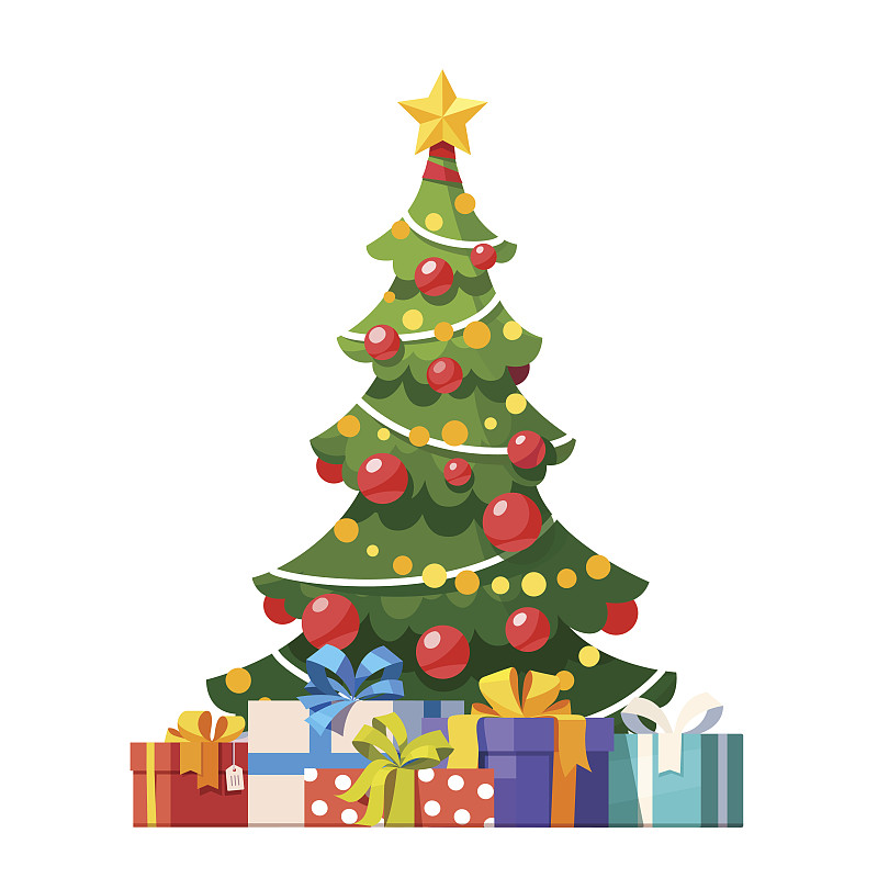 圣诞树,华丽的,大量物体,包装纸,杉树,在下面,新年,礼物,平坦的,云杉