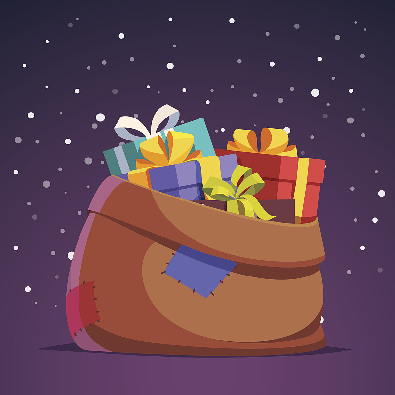 大口袋,圣诞老人,礼物,充满的,盒子,玩具,有包装的,堆,包装纸,传单