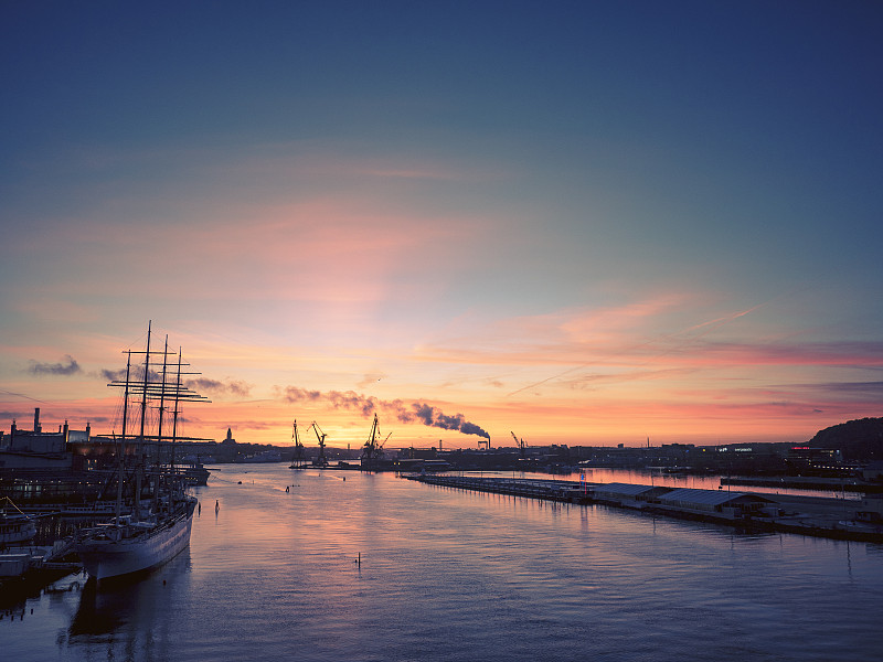 海港,瑞典,哥德堡,在上面,水,天空,水平画幅,无人,光亮,户外