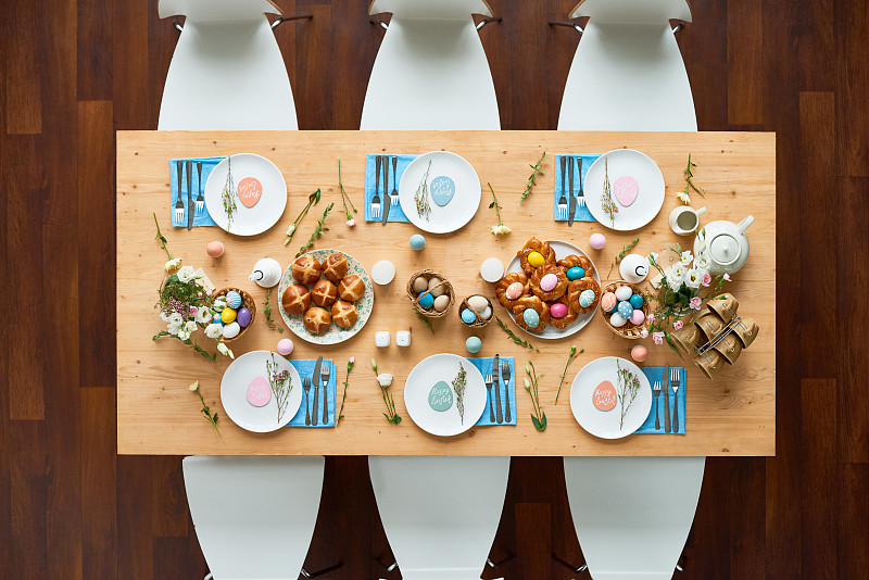 复活节,桌子,等,婚礼客人,静物,面包,早餐,染料,华丽的,复活节彩蛋