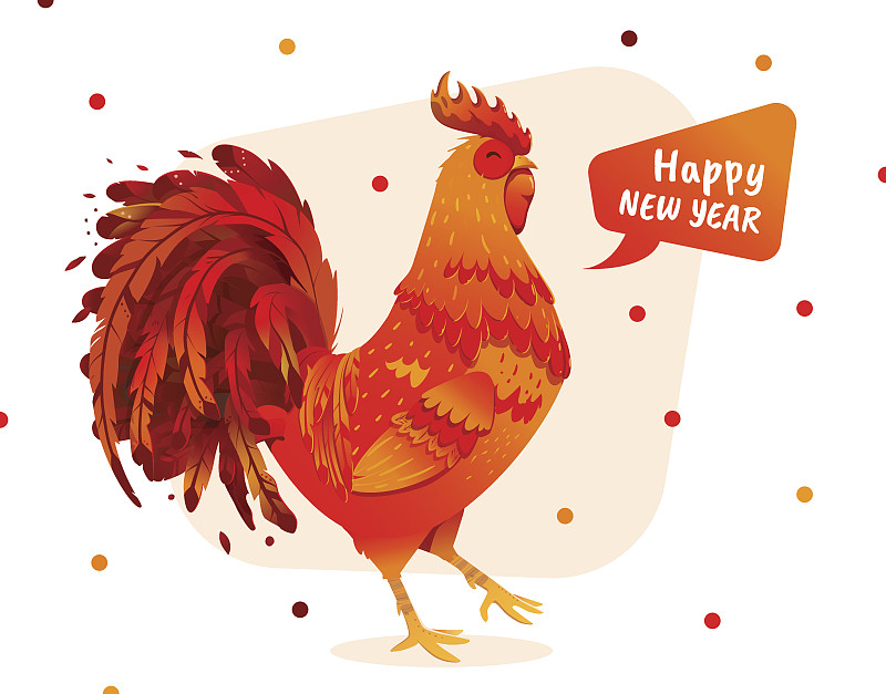 公鸡,2017年,新年前夕,绘画插图,啼叫,汉字,中文,小公鸡,热,鸟类