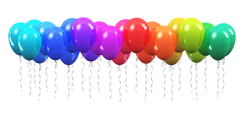 充气品,彩虹,彩色图片,热气球,气球,氦气球,成一排,氦,水平画幅,无人