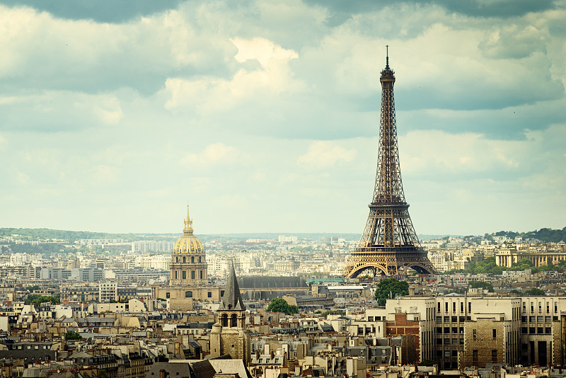 都市风景,法国,巴黎,埃菲尔铁塔,纪念碑,天空,美,水平画幅,高视角,无人
