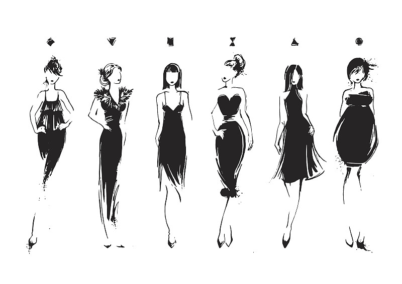 时装模特,时尚,草图,女性,女子晚礼服,美,底片效果,水平画幅,形状