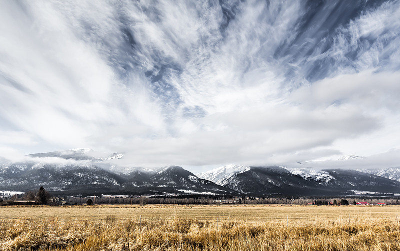 比特鲁山脉,蒙大拿州,云,在上面,大农场,四季,水平画幅,无人,户外,云景