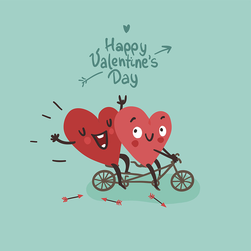 骑自行车,动物心脏,一见钟情,幸福,两个人,可爱的,浪漫,情人节卡,异性恋,自行车