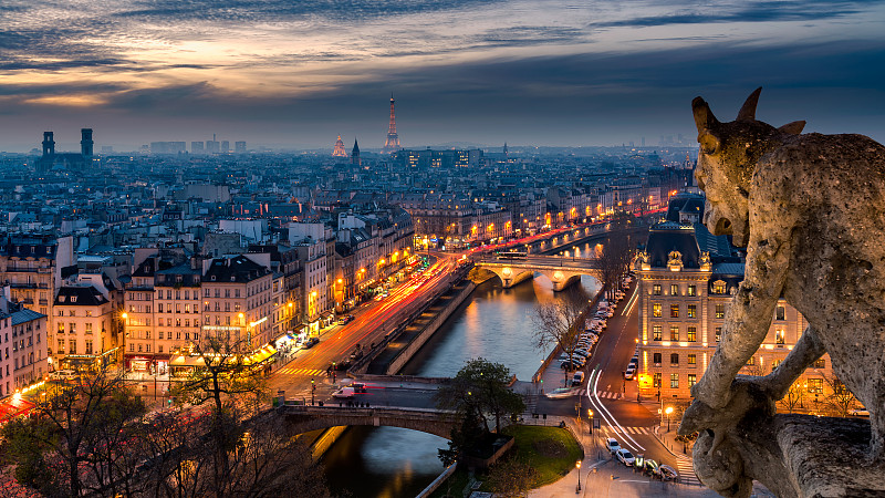 巴黎,从上面看过去,天空,水平画幅,无人,户外,怪兽饰,云景,都市风景