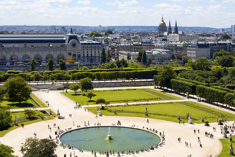 杜乐丽花园,都市风景,航拍视角,巴黎,天空,留白,高视角,旅行者,夏天,草