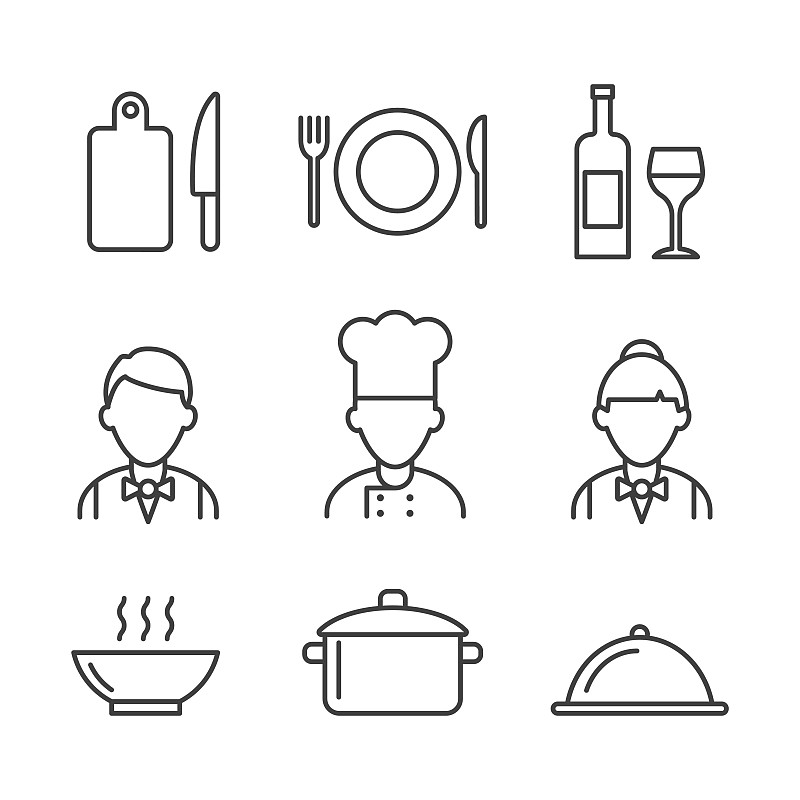 计算机图标,厨房,餐馆,炖锅,炊具刀,厨师帽,膳食,汤,汤匙,线条