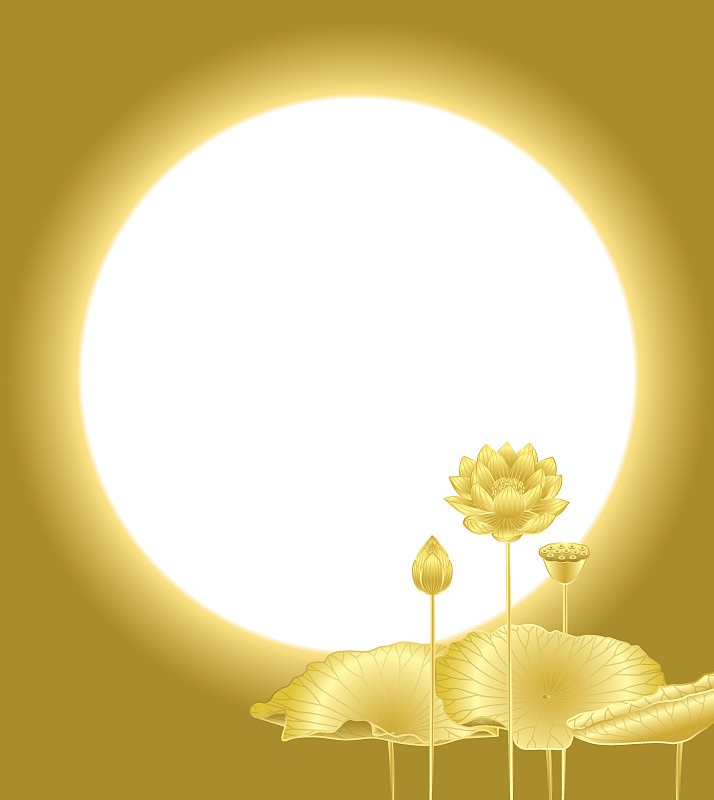 荷花,水生植物,莲子,镀金的,植物,背景,圆形,绘画插图,日本,闪亮的
