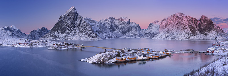 冬天,雷讷,北挪威,,罗弗敦群岛,,水,群岛,水平画幅,小木屋,雪,挪威海