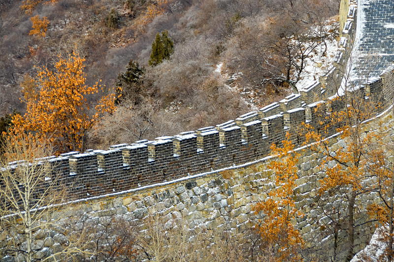 有包装的,小雪,司马台,蒙古,明朝风格,要塞,北京,水平画幅,山,墙