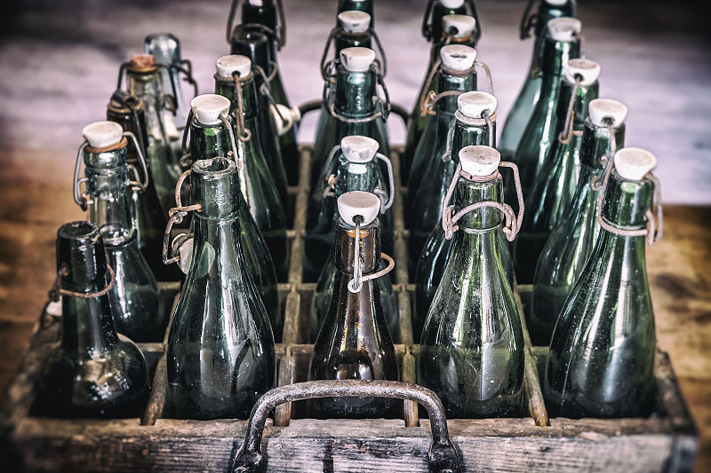 啤酒瓶,古典式,盒子,酿酒厂,瓶子,循环利用,瓶盖,玻璃,啤酒,褐色