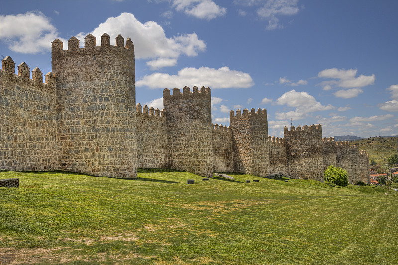 城墙,阿维拉,西班牙,过去,水平画幅,城堡,墙,无人,巨大的,大门