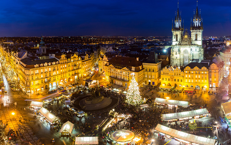 圣诞市场,布拉格旧城广场,室内过夜,天空,夜晚,古老的,都市风景,十二月,冬天