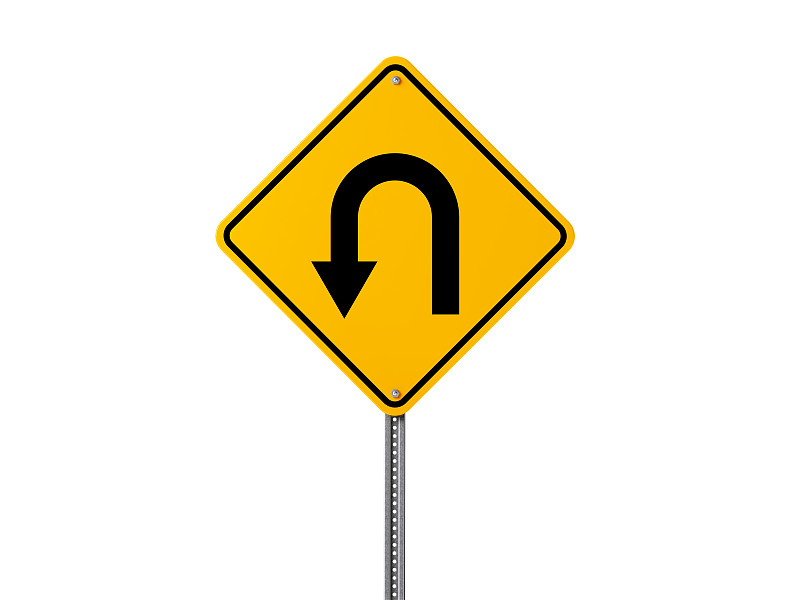 禁止u形转弯,白色背景,黄色,分离着色,交通箭头标志,交通标志,标志,箭头符号,警告标志,道路危险标志
