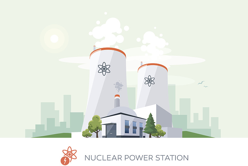 核电站,电缆,水平画幅,银色,能源,放射警告标志,无人,绘画插图,符号,核反应堆