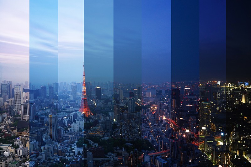 东京,白天到夜晚,水平画幅,夜晚,无人,日本,时间,塔,城市,白昼