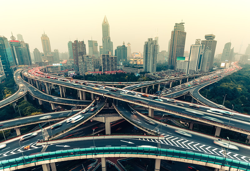 公路,上海,风景,航拍视角,复杂性,高架道路,路口,交通,巨大的,立交桥