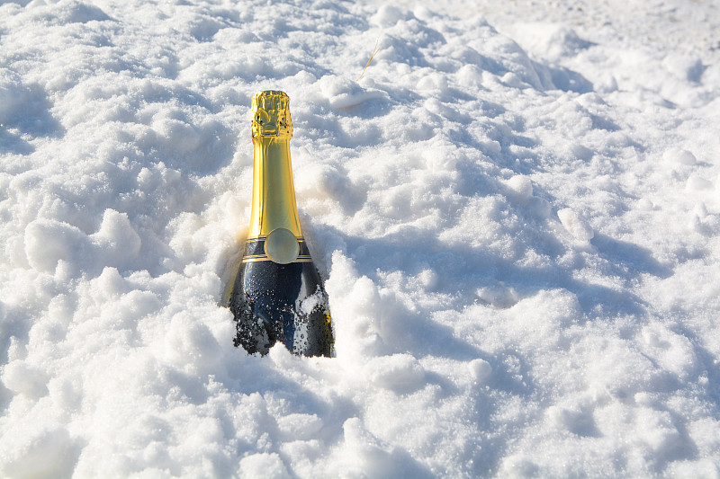 香槟,瓶子,雪,粘的,半透明,雪山,酒瓶,透明,寒冷,水平画幅