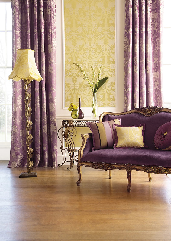 起居室,沙发,室内,宏伟,传统,窗帘,紫色,边几,华贵