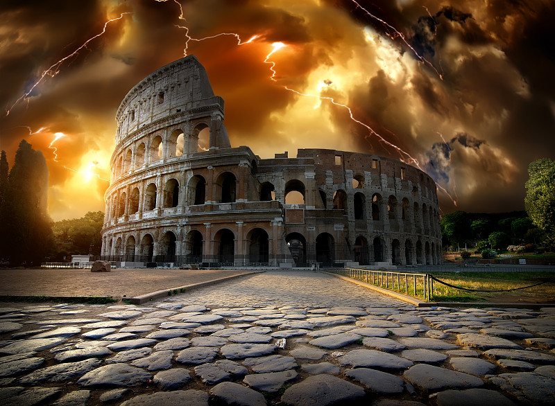 罗马斗兽场,雷雨,罗马风格,古罗马广场,罗马,运动场,圆形剧场,戏剧表演,纪念碑,天空