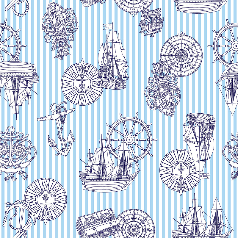 图像,式样,有帆船,航海图,舵,锚,海盗,罗盘,邮轮,绳子