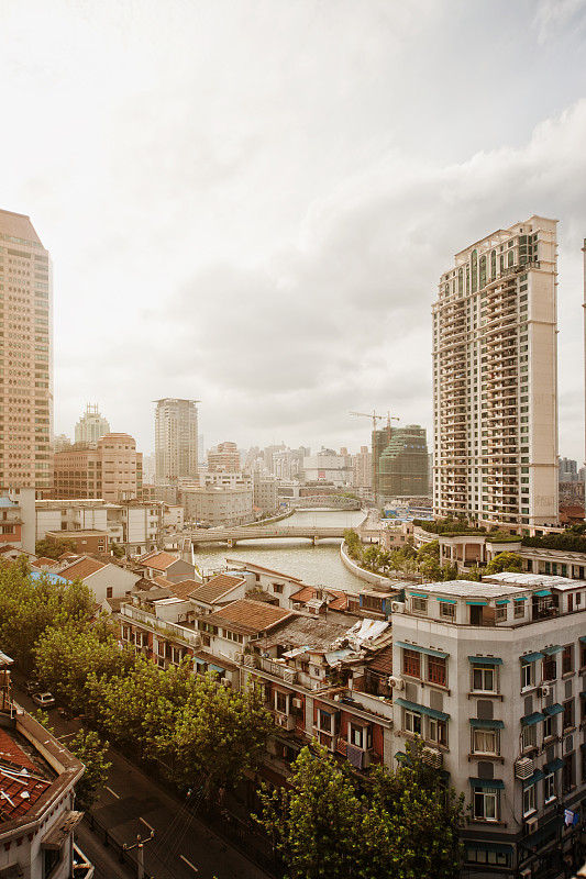 上海,居住区,现代,过时的,建筑外部,背景聚焦,黄浦江,反差,烟雾,垂直画幅