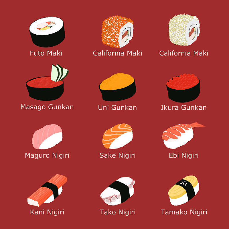 寿司,分离着色,折叠的,绘画插图,海产,蟹棒,卡通,泰国,海老寿司