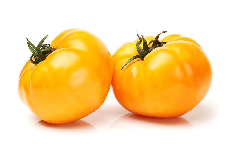 黄西红柿,自制的,分离着色,特写,白色背景,背景分离,水平画幅,无人,生食,西红柿
