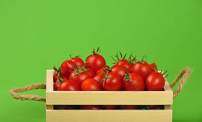 樱桃番茄,盒子,木制,红色,绿色,板条箱,农业,蔬菜,清新,彩色背景