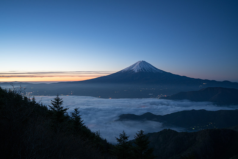 富士山,山梨县,日本,山,海洋,牵牛花,天空,美,里山,休闲活动