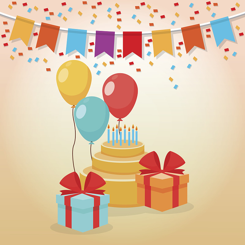 绘画插图,矢量,计算机图标,设计师,生日蛋糕,生日,气球,燕尾旗,热气球,蛋糕