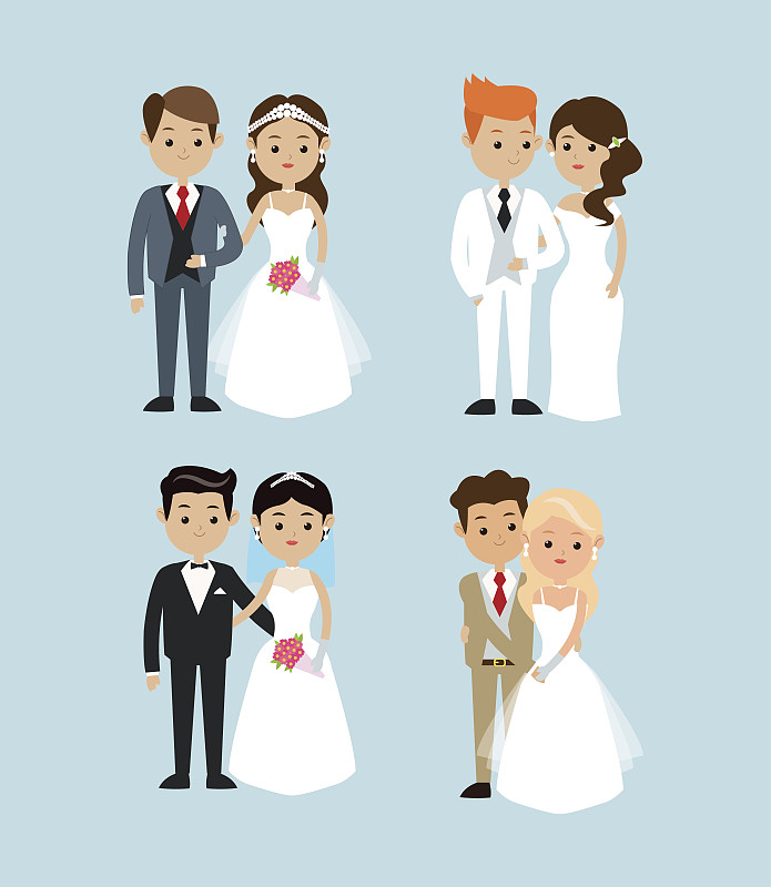 婚礼,婚姻,绘画插图,矢量,计算机图标,多色的,新婚,卡通,结婚庆典,典礼