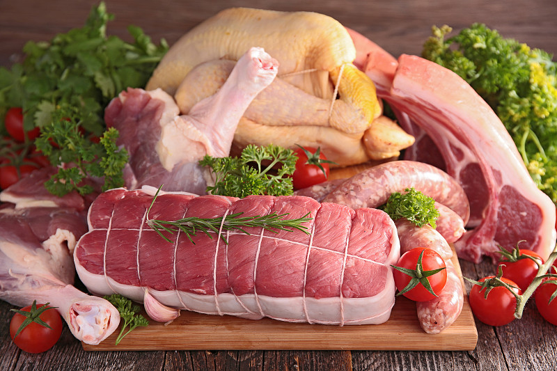 肉,生食,烤牛肉,沙朗牛排,羊羔,肉片,绵羊,多样,厚木板,排骨