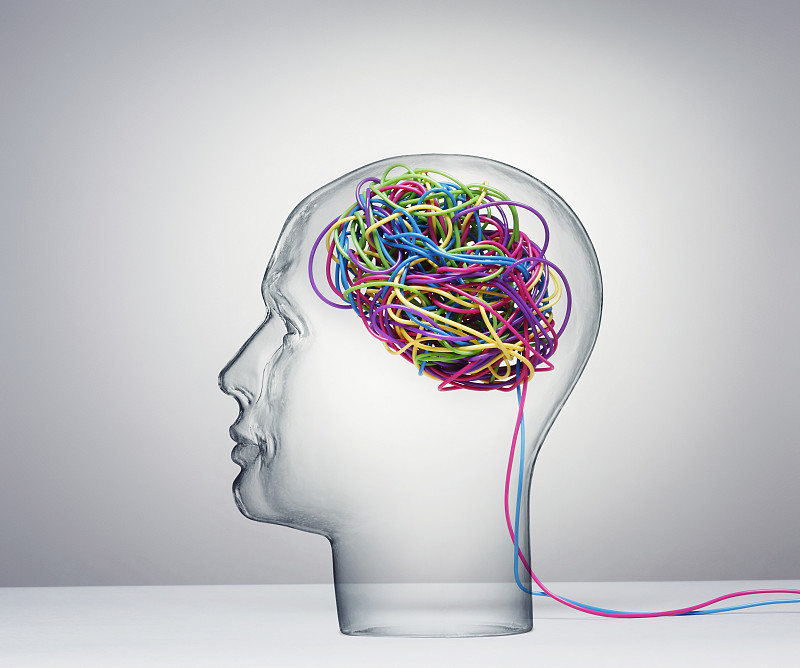 电缆,人的头部,电极,缠结的,人脑,复杂性,身份,神经系统,多色的