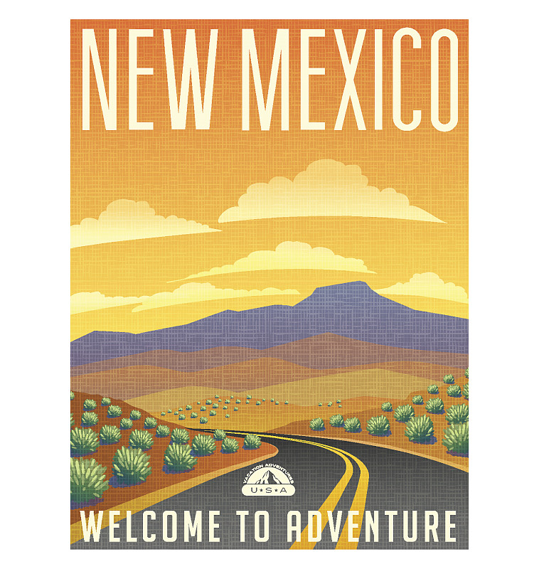 山,美国,地形,新墨西哥,沙漠,标签,垂直画幅,绘画插图,贺卡