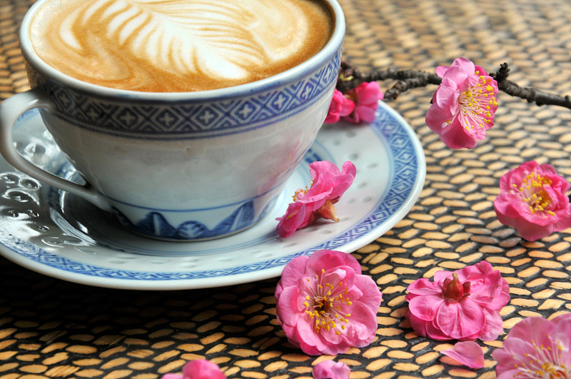 中国,咖啡,摩卡咖啡,卡布奇诺咖啡,浓咖啡,工间休息,纸杯蛋糕,樱桃,咖啡店,樱花