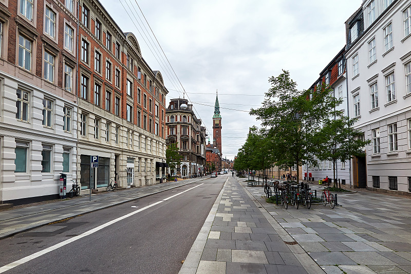 丹麦,街道,哥本哈根,都市风景,厄勒海峡地区,水平画幅,建筑,无人,古老的,建筑外部