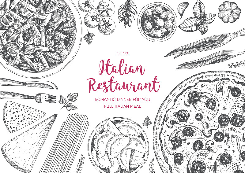 食品,边框,意大利食品,意大利细面条,比萨饼,意大利,菜单,餐馆,蝴蝶结通心粉,草图