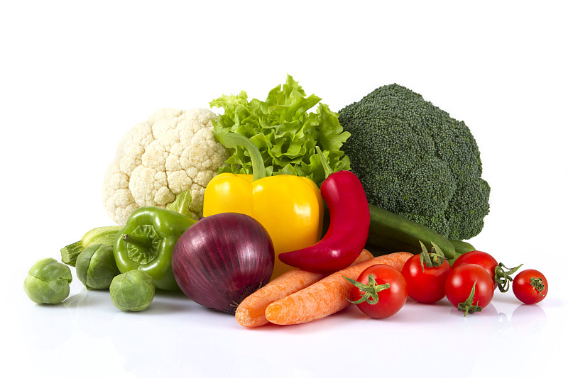 蔬菜,白色背景,清新,西班牙大葱,西兰花,球芽甘蓝,莴苣,胡萝卜,黄瓜,花椰菜