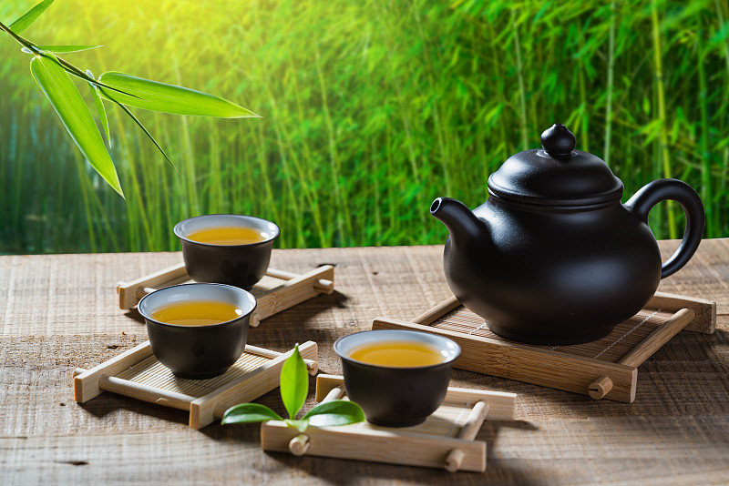 茶道,竹子叶,茶壶,茶叶,陶瓷工艺品,席子,中国,厚木板,茶,茶杯
