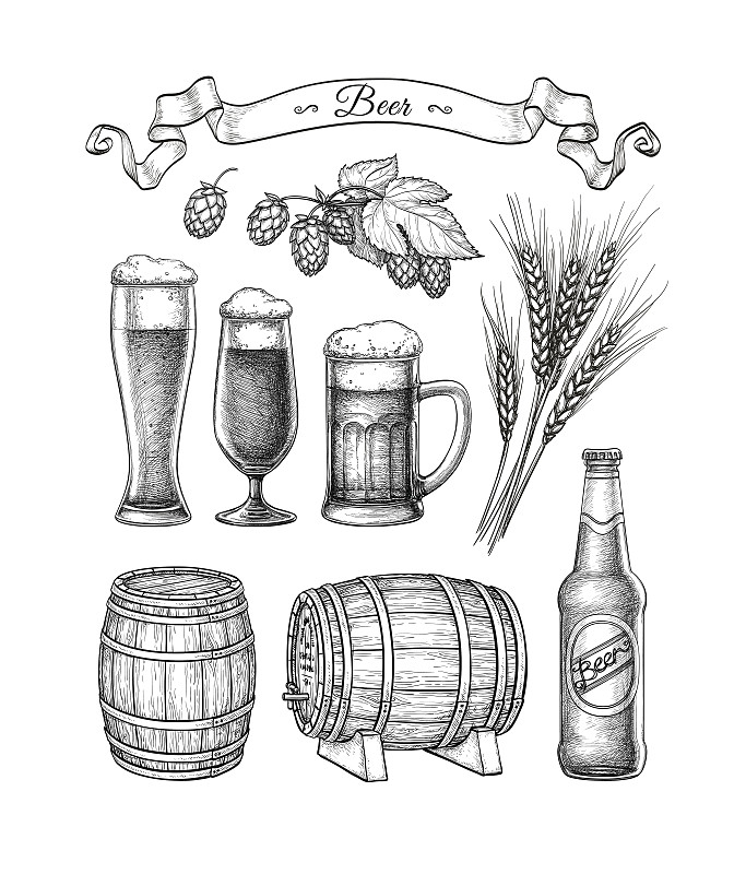 啤酒,巨大的,垂直画幅,绘画插图,拉格啤酒,啤酒节,无人,墨水,熔锅,含酒精饮料