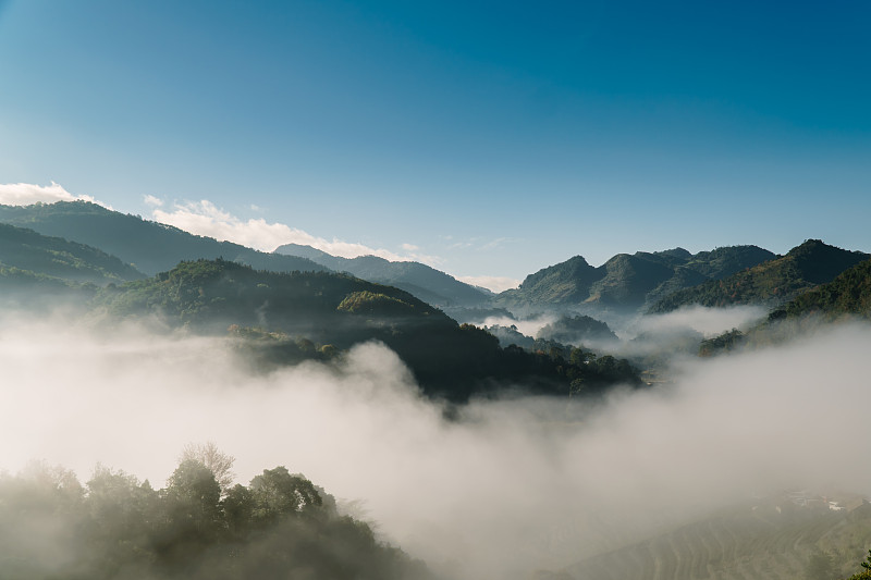 雾,中央谷地（美）,城堡,山,天空,水平画幅,无人,古老的,早晨,曙暮光