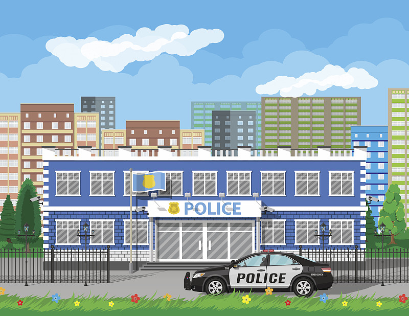 警察局,汽车,城市,都市风景,监视器,总部大楼,安全人员,警官,城市生活,安全