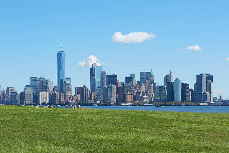纽约,天空,草地,蓝色,城市天际线,日光,白昼,哈德逊河,曼哈顿,城市扩张