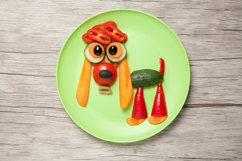 斯班尼犬,盘子,蔬菜,桌子,黄瓜,素食,即食食品,胡萝卜,菜单,洋葱