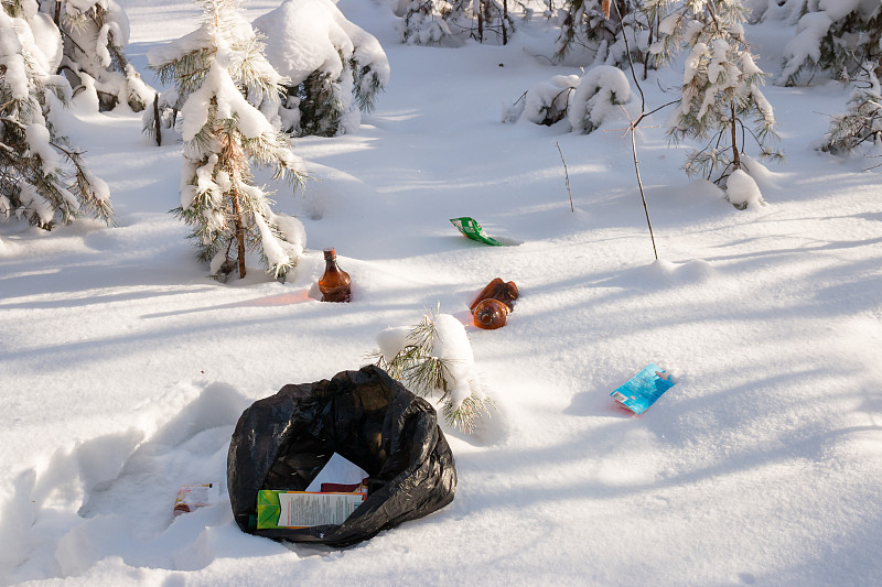 冬天,垃圾,森林,反差,猫盒,垃圾场,废纸篓,垃圾填埋场,回收桶,垃圾袋